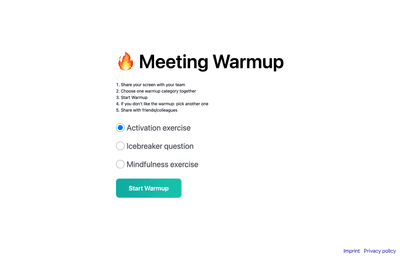 Hobby Project Meeting Warmup Projekt Screenshot